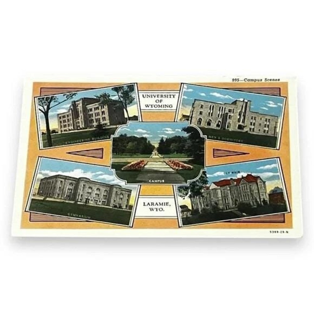 Postcard University of Wyoming Laramie Multiview Linen Card C195